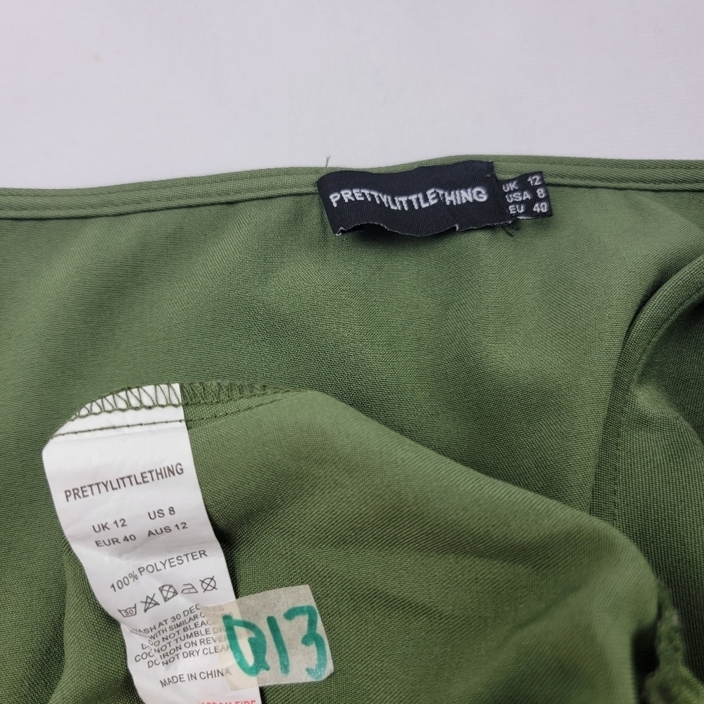 Pretty Little Thing olive drab tie front elastic waist cargo jogger jumpsuit - Picture 9 of 9